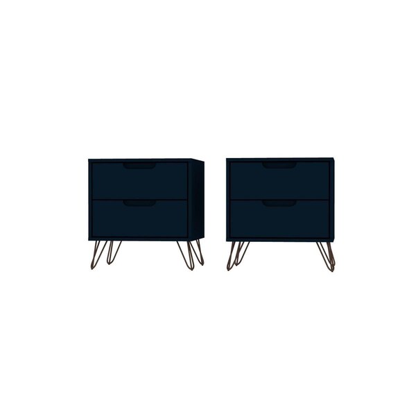 Designed To Furnish Rockefeller 2-Drawer Tatiana Midnight Blue Nightstand, 21.65 x 20.08 x 17.62 in., 2PK DE2616472 - main